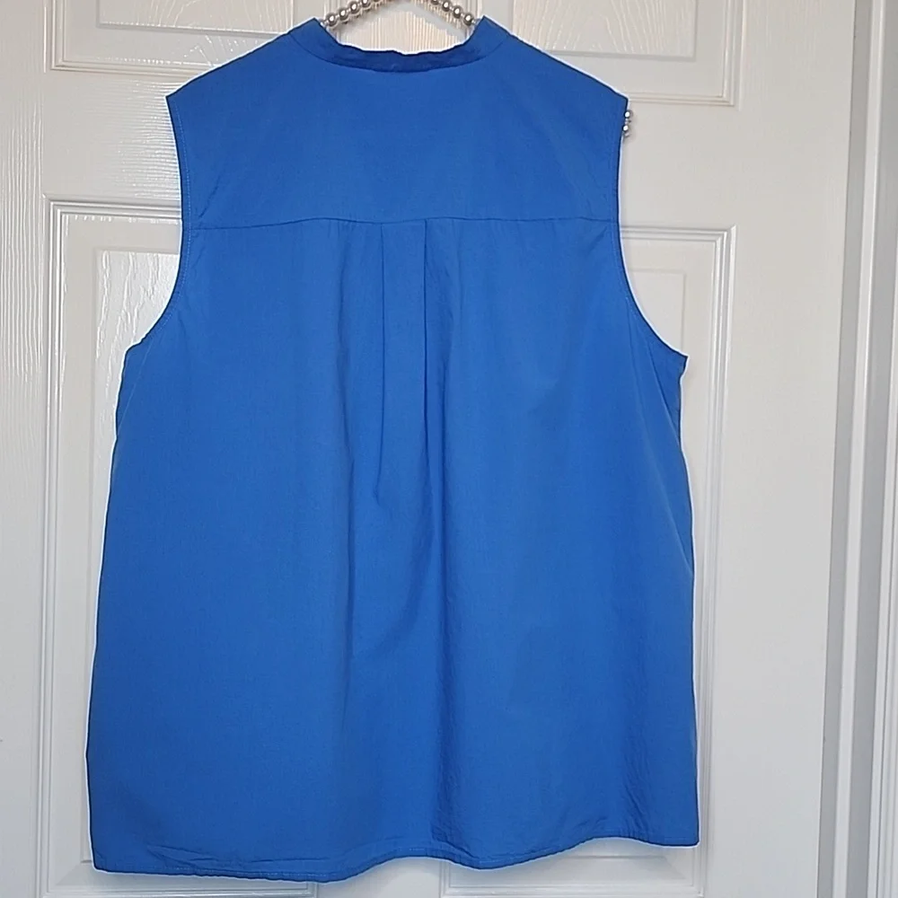 Eileen Fisher Washed Organic Calypso Cotton Poplin Blue Mandarin Collar Shirt - Picture 7 of 11